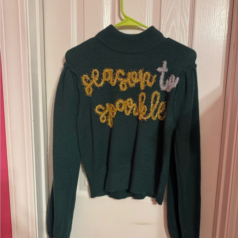 Green Season to Sparkle Sweater with Embroidered Design